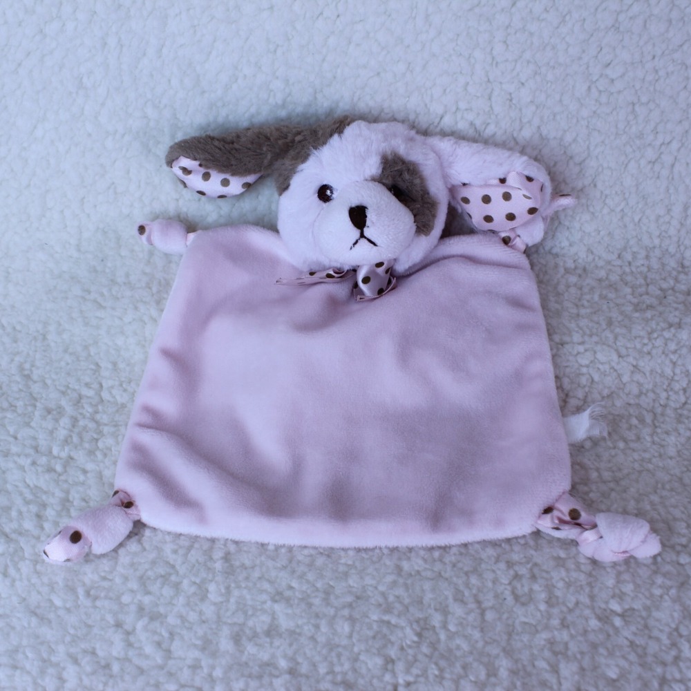 LOVEY PUPPY Dog Bearington Pink Plush SECURITY BLANKET 6.5" x 6.5" Wee Wiggles